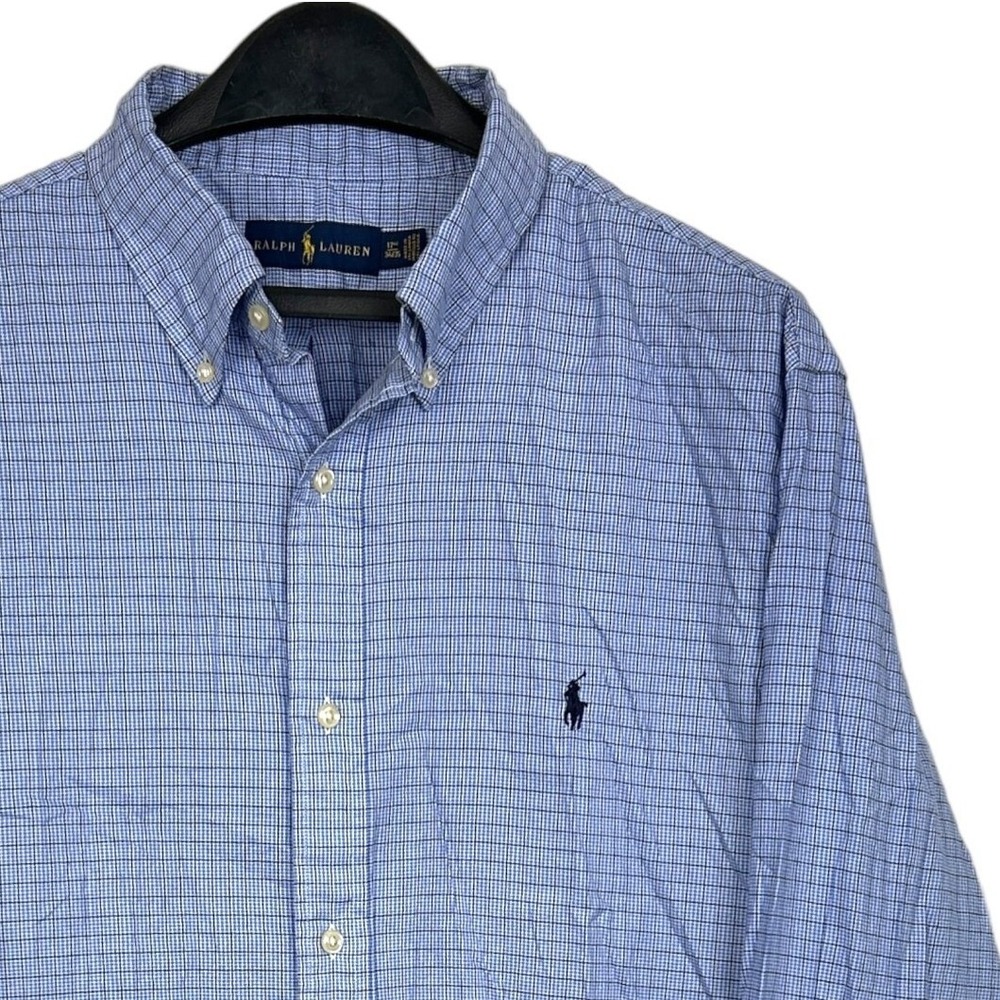 Polo Ralph Lauren Men's 17.5 34/35 (XL) Lightweight Button Down Check Shirt Blue